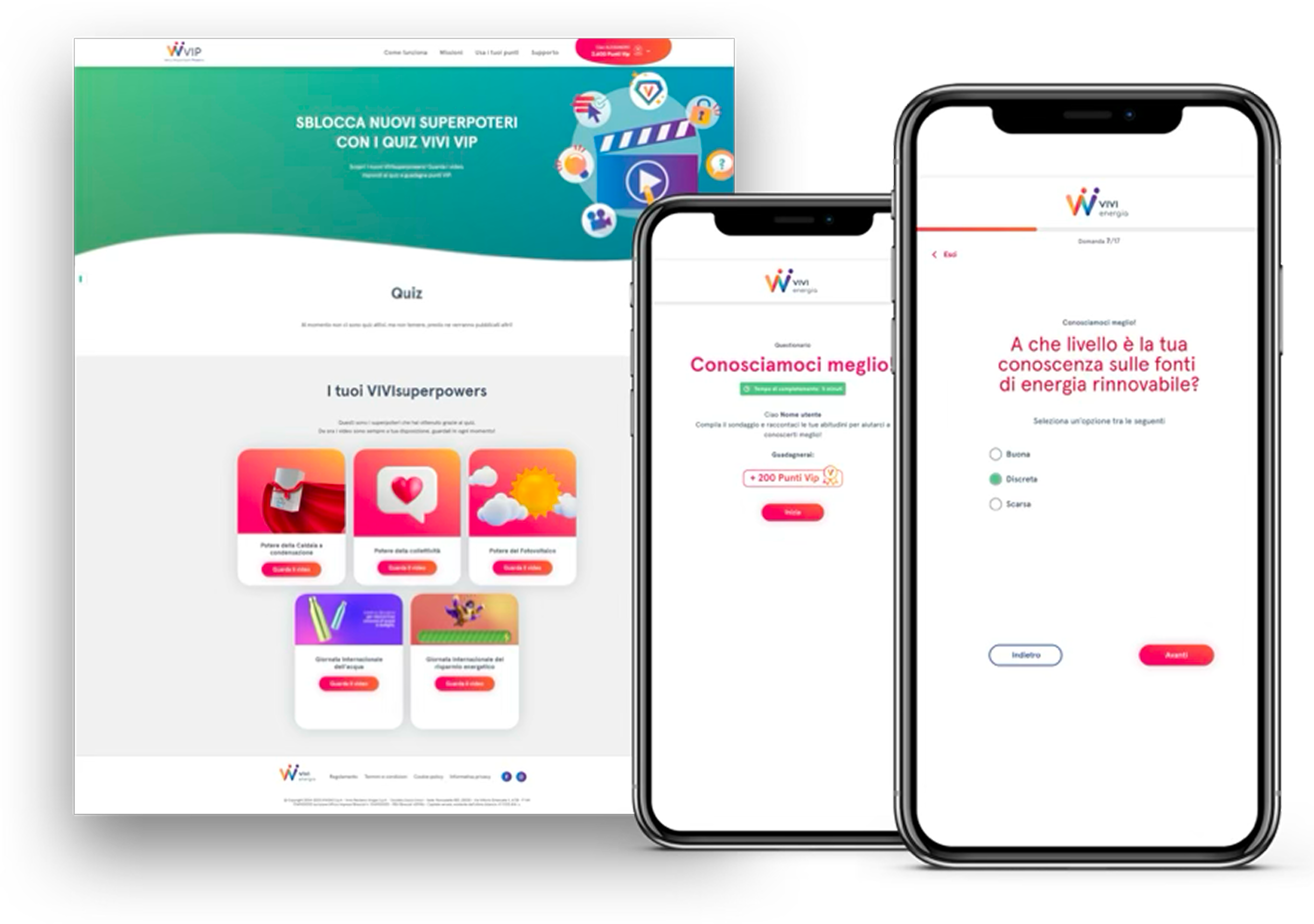 Vivi VIP — app screens and quiz interactions